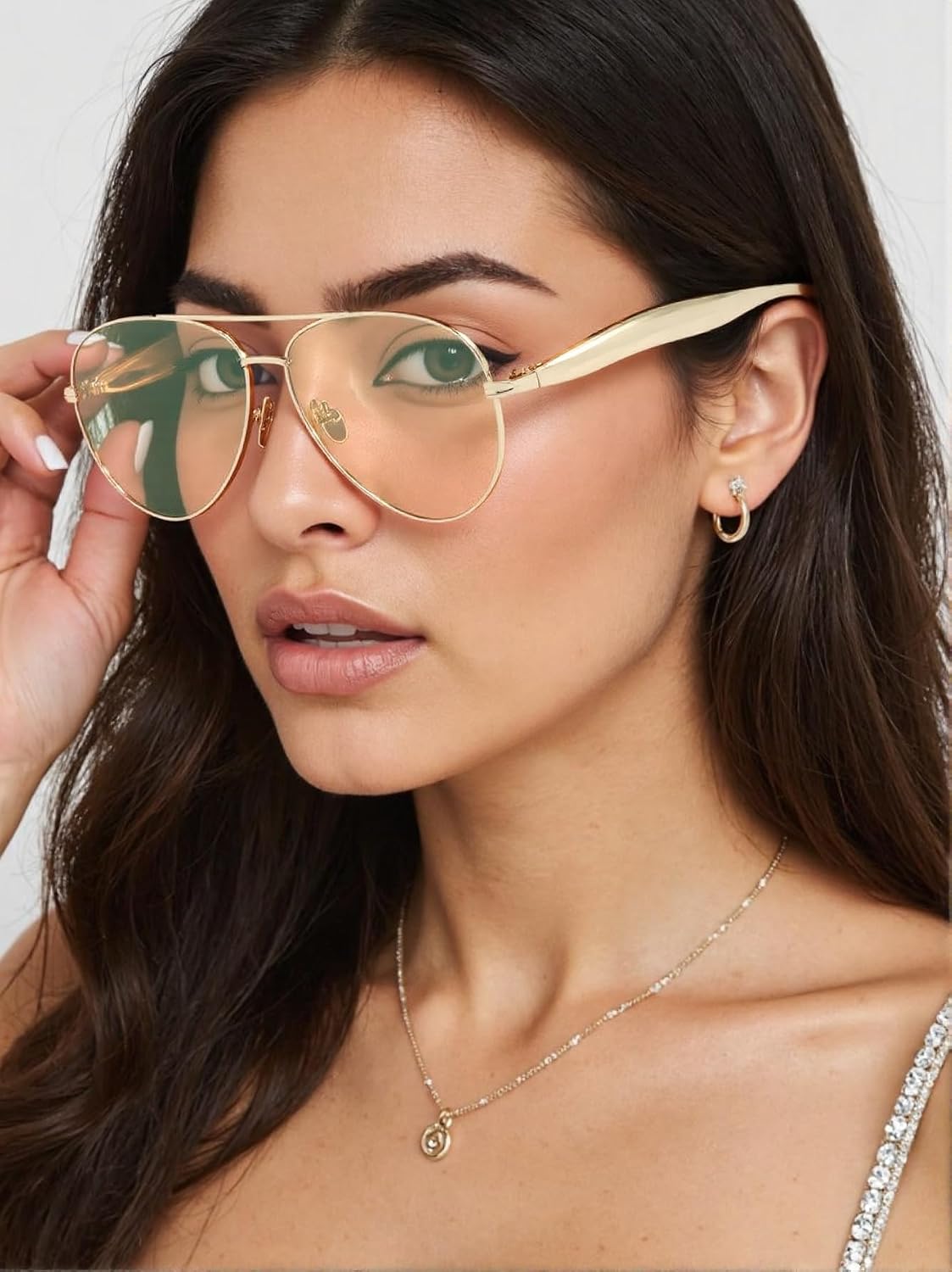 Oversized Aviator Sunglasses For Women 70s Retro 2025 Metal Shades with Gold Streamline Arms ( No Original Box )