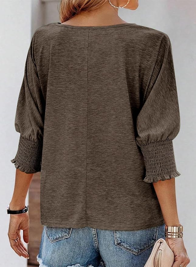Dokotoo Women's 2025 Fashion Tops 3/4 Sleeve T-Shirts Cute Crewneck Basic Business Tees Blouses