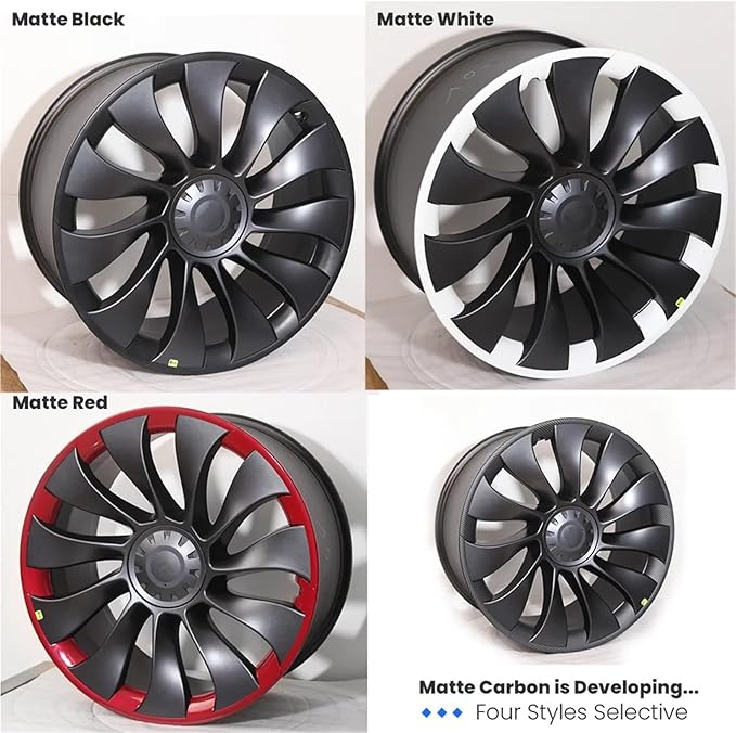 Carbon Fiber Wheel Cover Compatible for Tesla Model Y 2021-2023 20 Inch Induction 21 inch UberTurbine Wheel Protector ABS Hubcap Accessory(Matte Carbon 20 inch)