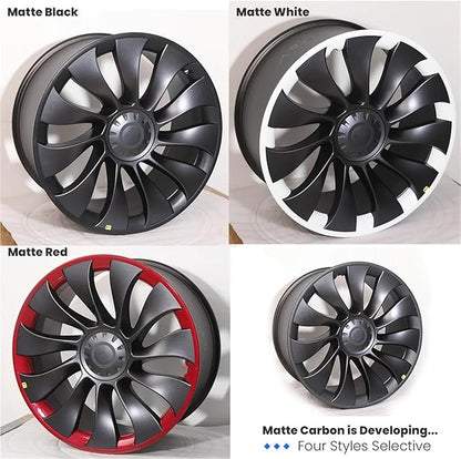 Carbon Fiber Wheel Cover Compatible for Tesla Model Y 2021-2023 20 Inch Induction 21 inch UberTurbine Wheel Protector ABS Hubcap Accessory(Matte Carbon 20 inch)