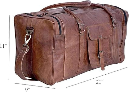21 Inch Vintage Leather Duffel Travel Gym Sports Overnight Weekend Duffle Bags for men and women