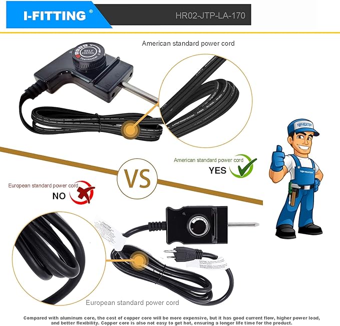Adjustable Thermostat Probe Cord for Masterbuilt Smokers  Electric Griddles, OutdoorHousehold Electric Smoker, IFITTING Power Cord with Thermostat Control, 15A125V