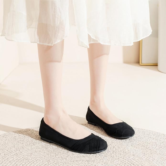 Bow Black Veittes Women's Wide Width Dress Round Toe Ballet Flats | Wide Flats for Women Slip On Comfortable Casual Office Business Work