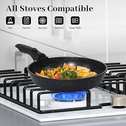 5PCS Pots and Pans Set Non Stick, Kitchen Cookware Sets with Detachable Handle, Ceramic Cookware Sets, Non Stick RV Cookware Cooking Set, Dishwasher ï¼† Oven Safe, PFOA Free, Black