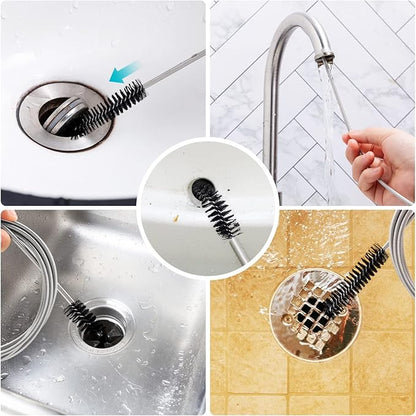 Extra-Thick Drain Brush with Stronger Spring - 67-Inch Flexible Pipe Cleaning Tool - Dual Bristle Heads - Ideal for Curved Pipes and Slim Holes a Black