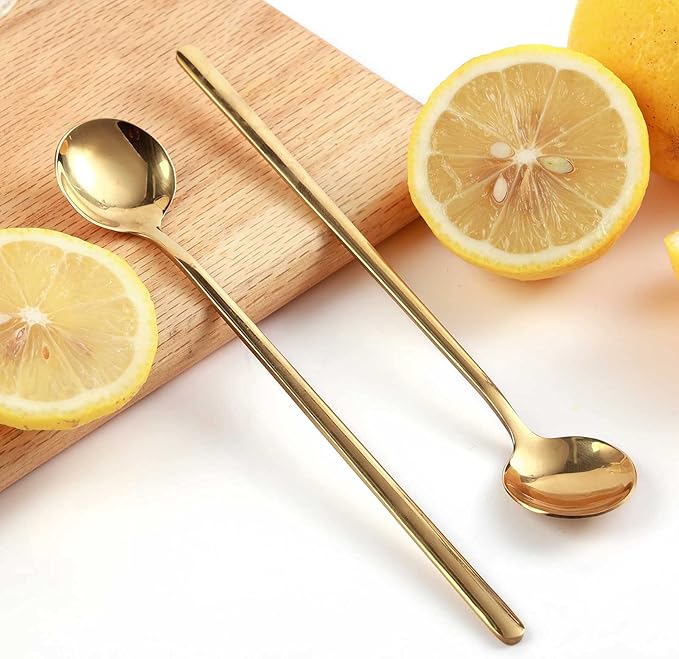 4 PCS 6.7 Inches Coffee Tea Spoons Long Handle, Gold, Ice Tea, Espresso Stainless Steel Long Spoons for Stirring