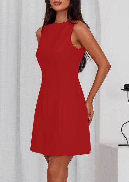 PRETTYGARDEN Womens Formal Short Dresses 2026 Summer Sleeveless Boat Neck A Line Elegant Mini Cocktail Party Dress.