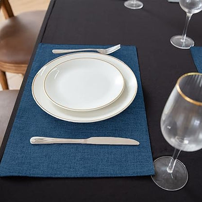 Cloth Placemats Set of 8, Linen Type Fabric Placemats Machine Washable Placemats Heat Resistant Placemats Wrinkle Free Thick Polyester Kitchen Place Mats for Dining Table (Navy Blue)