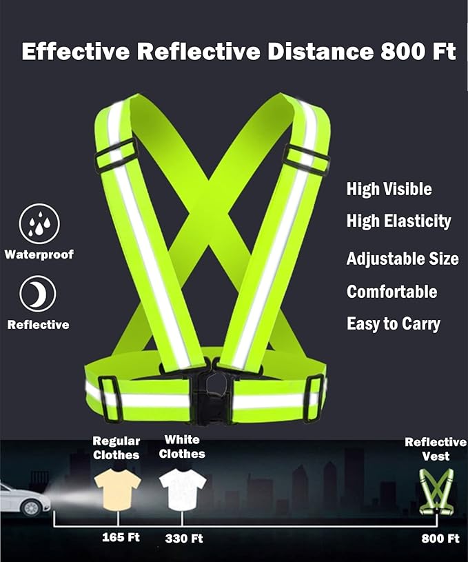 Reflective Vest Safety Running Gear, Reflective Glow Belt with 2Pack Reflector Armbands, Adjustable Elastic Safety Vest Reflective Belt High Visibility for Running Jogging Walking Cycling