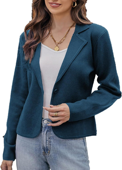 GRACE KARIN Women Sweater Blazer Casual Work Croppped Cardigan Lightweight Button Front Short Knit Blazer Jacket S-XXL.