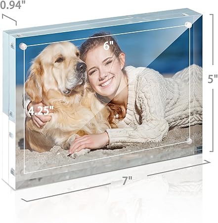 TWING 5x7 Acrylic Frame for Pictures, Clear Double Sided Acrylic Picture Frame with Microfiber Cloth, Picture Frame 5x7, 12  12MM Thickness Magnetic Acrylic Photo Frame Desktop Frameless Display 5x7