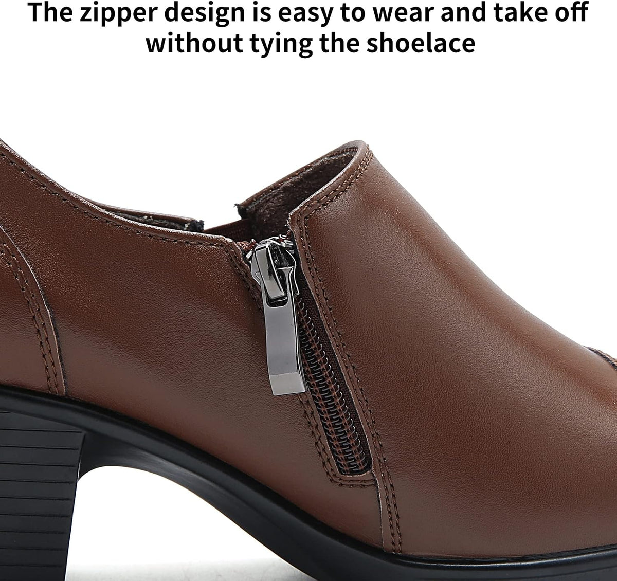 UZB Women's Slip-On Loafer Zip Leather Pump Shoes