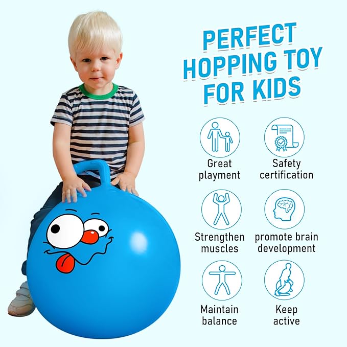 UC Planet Hopper Ball 18 inches Bouncy Ball with Handle for Kids Age 3-6 Hoppity Hop Sit and Bounce Jumping Hopping Ball with Pump and Gift Box Great Gift for Birthday Christmas, Blue