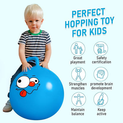 UC Planet Hopper Ball 18 inches Bouncy Ball with Handle for Kids Age 3-6 Hoppity Hop Sit and Bounce Jumping Hopping Ball with Pump and Gift Box Great Gift for Birthday Christmas, Blue