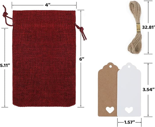 Tapleap Burlap Gift Bags with Drawstring, 4 x 6 inches Favor Sacks (Lot of 30) for Kids Class Father's Day, Birthday, Wedding, Party or Household Use(Red)