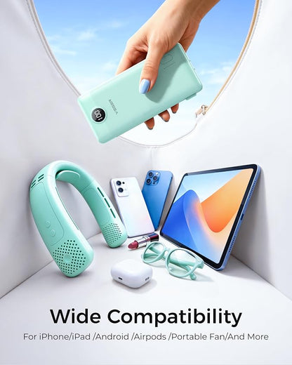 VEGER Portable Charger for iPhone, Power Bank Built in Cables and Wall Plug 10000mAh,Ultra Slim&Compact,5 Outputs,LED Display,Power Bank for iPhone,Samsung,Travel Essentials for Camping Cruise Business