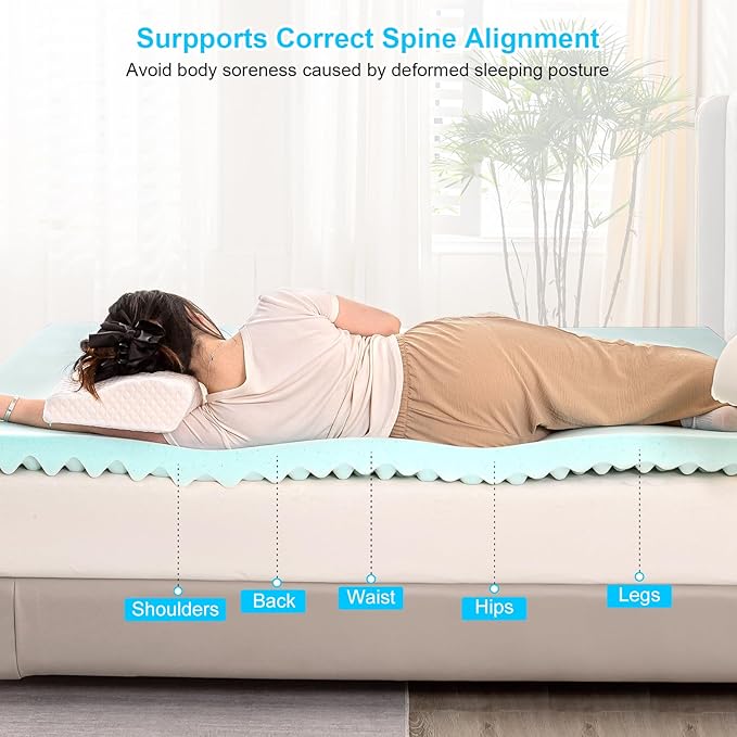 MUUEGM Mattress Topper, 2 Inch Twin Memory Foam Mattress Toppers - Egg Crate Gel Infused Cooling Pad for Breathable Comfort and Back Pain Relief