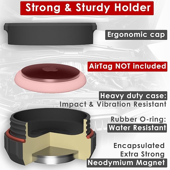 Ultra Strong Neodymium AirTag Magnetic Case for Apple Tag Waterproof AirTag Magnet Holder, Adhesive, Strap Mount Zip-Tied Easy Screw On Secure Attach Air Tag for Car (Magnetic)