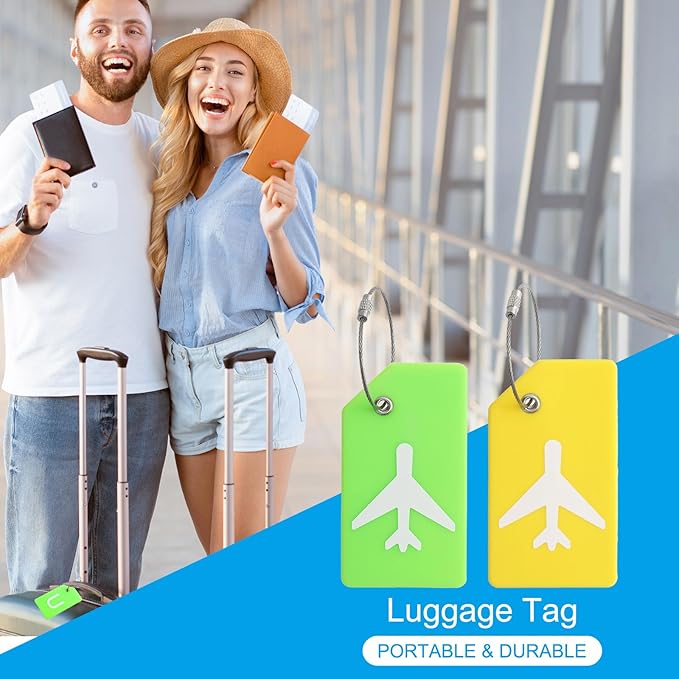 PATIKIL Silicone Luggage Tag, 5 Pcs Silicone Suitcase Tag Identifier Name ID Card Holder Privacy Protection with Stainless Steel Loop, YellowBlueFluorescent GreenOrangePink