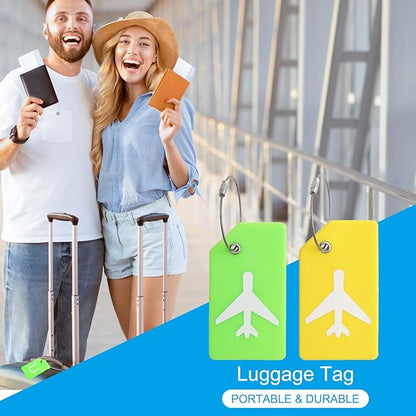 PATIKIL Silicone Luggage Tag, 5 Pcs Silicone Suitcase Tag Identifier Name ID Card Holder Privacy Protection with Stainless Steel Loop, YellowBlueFluorescent GreenOrangePink