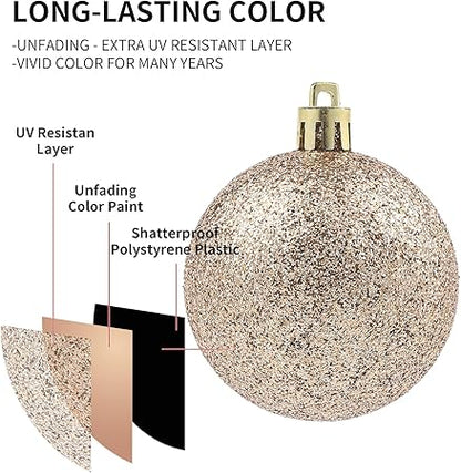 LANGXUN 36pcs Champagne Gold Christmas Tree Decorations Balls, Bolas De Navidad, 2024 Christmas Decor, Indoor Outdoor Shatterproof Christmas Ornaments, Xmars Party Wedding Suppiles
