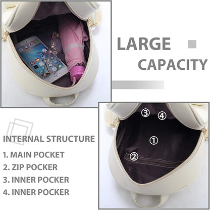 K.E.J. Women Mini Backpack Purse Bowknot Leather Backpack 3-PCS Cute Small Backpack Purse for Women Rucksack for Ladies Shoulder Bag