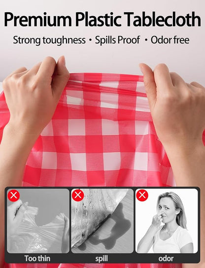 108 x 54 Blue White Gingham Plastic Table Cloth Disposable Rectangle Tablecloths for Camping,Happy Birthday,Party,Baby Shower,Table Covers Parties Decoration with Fixed Stickers
