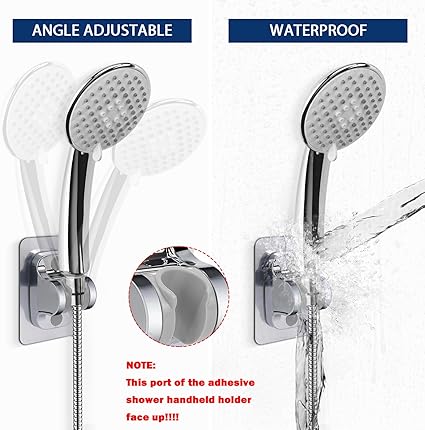NearMoon Self Adhesive Shower Head Holder-Adjustable Handheld Shower Holder NO Drilling Wall Mount Waterproof (1 Pack, Chrome Finish)