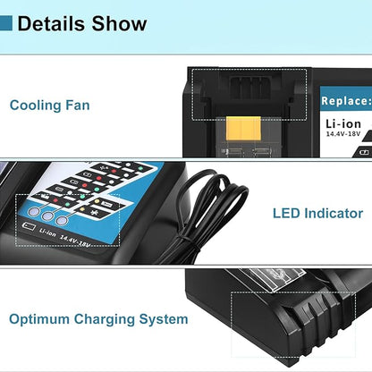 Rapid Charger Compatible with 14.4V 18V Lithium-Ion Battery BL1815 BL1830 BL1840 BL1845 BL1850 BL1860 Replacement for DC18RC Battery Charger