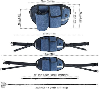 Waist Leash for Dog Walking - Hands Free Dog Leash with Multi Pouches, Wide Back Support Belt Bungee Dog Leash, Dog Waist Belt Leash for Walking, Running, Hiking, Training Leash (Black NO Leash)
