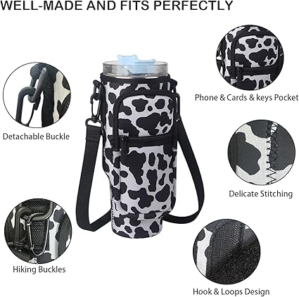 Water Bottle Carrier Bag with Phone Pocket for Stanley Quencher H2.0  Adventure 40oz Tumbler, Adjustable Shoulder Hand Strap, Accessories for Walking Hiking Travelling Camping