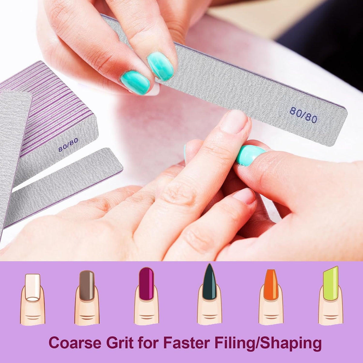 80/80 Grit Nail Files (24 Pack), Heavy Coarse Emery Boards for Acrylic Nails and Gel Nails, 80 Grits Double Sided Nail File Emory Professional Nail Filer Reusable Washable Manicure Square Gray