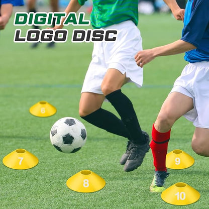 10 Pcs Numbered Sports Disc Cones 1-10 Soccer Cones with Mesh Carry Bag Flexible Agility Cones Soft Field Cones for Gym PE Classes School Activities Games, Sports Training Equipment