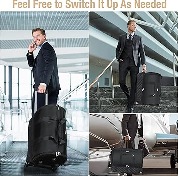 Rolling Garment Bag for Travel - Convertible Duffel Bag with Wheels  Shoes Compartment, Carry on Suit Luggage Bag with Trolley for Business Trip, Wedding, Weekender