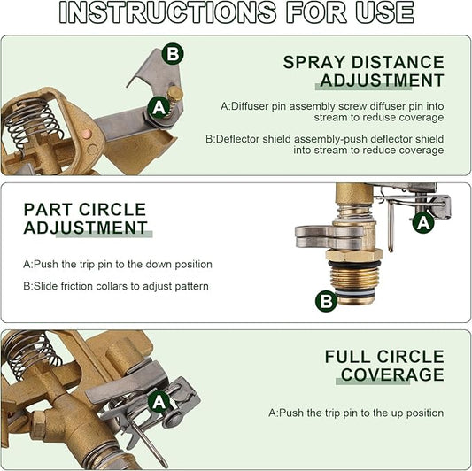 Brass Impact Sprinkler,Heavy Duty Brass Sprinklers for Yard Lawn Garden,Adjustable 20 - 360 Pattern, 20' - 41' Spray Distance