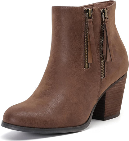 Luoika Women's Wide Width Ankle Boots, Chunky Heel Side Zipper Extra Wide Short Booties