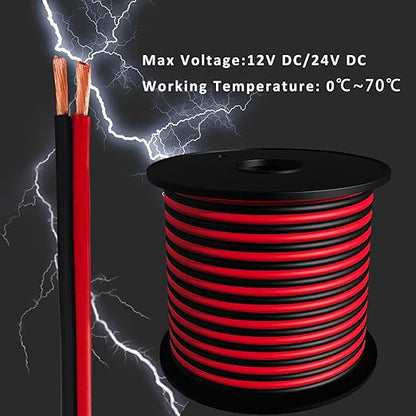 16Gauge 100FT Red Black Cable Hookup Electrical Wire 2 Conductors LED Strips Extension Wire 12V24V DC Cable, 16AWG Flexible Wire Extension Cord (16AWG, 100FT)