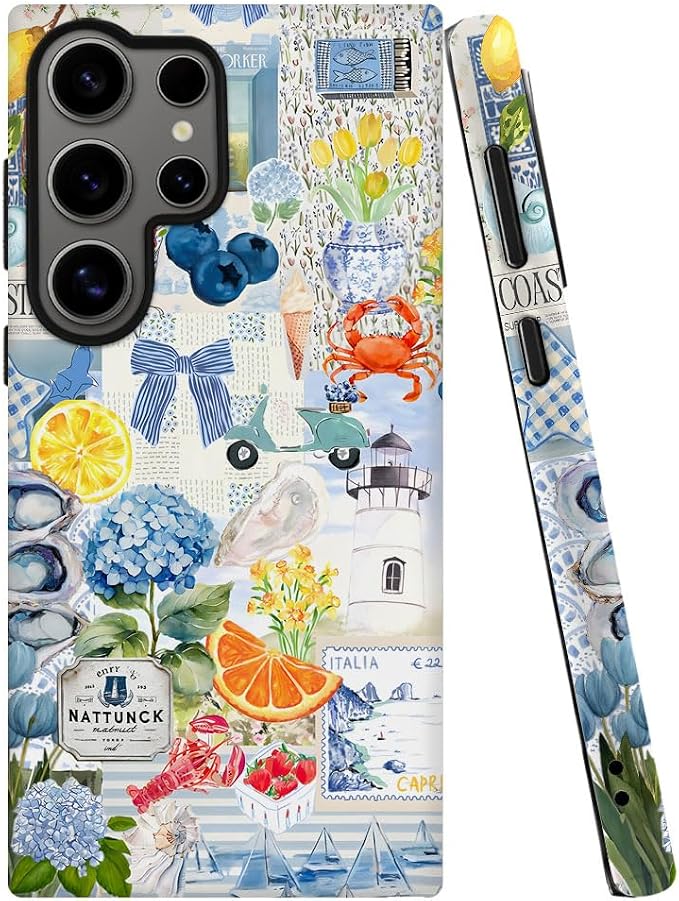 Compatible with Samsung Galaxy S24 Ultra,2-in-1 Frosted Phone Cover Shockproof Case - Italian Summer Lemon Collage