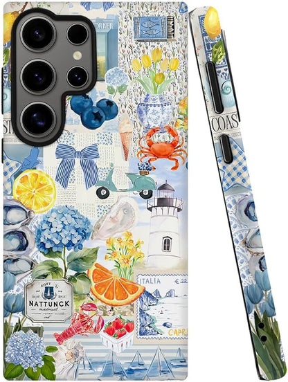 Compatible with Samsung Galaxy S24 Ultra,2-in-1 Frosted Phone Cover Shockproof Case - Italian Summer Lemon Collage
