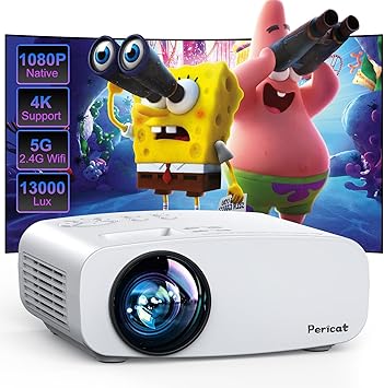 Pericat Portable Outdoor Projector - Upgraded 5G WiFi Bluetooth Compatible with Smartphone, HDMI, USB, AV, Fire Stick, PS5