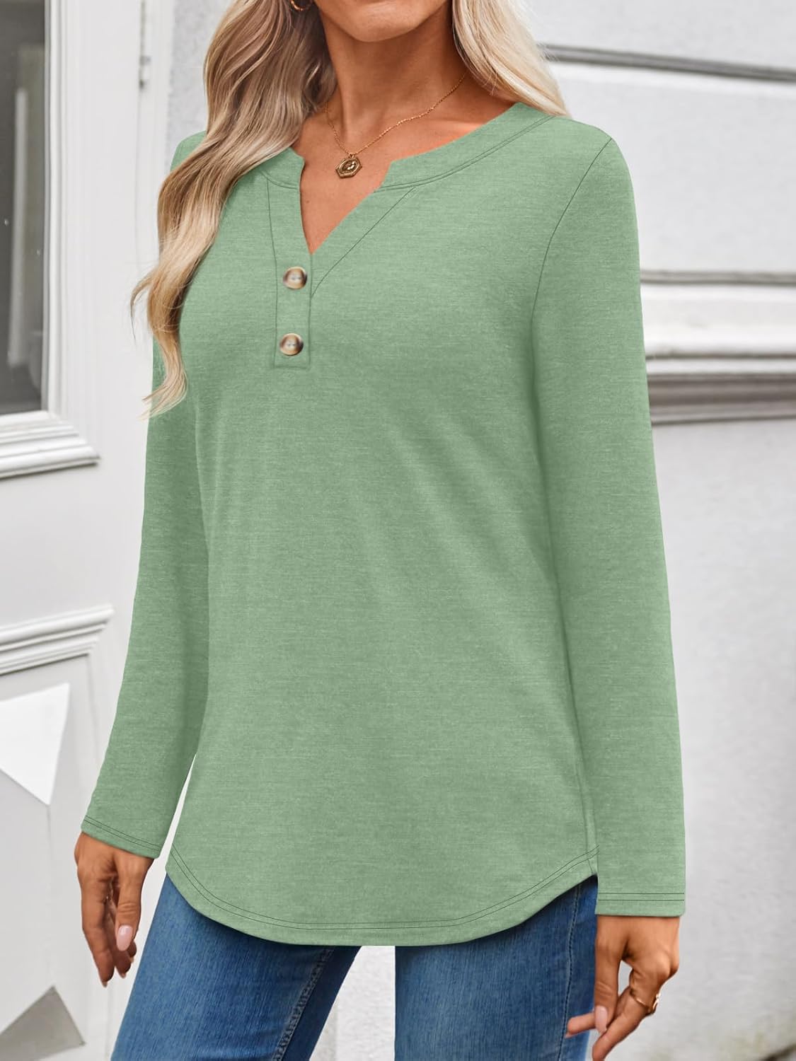 Size 4XL, WYNNQUE Womens Long Sleeve Shirts Business Casual Outfits Dressy Tops Blouses Henley V Neck Fall Clothes.