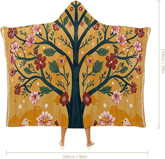 Wearable Blanket Hoodie Yellow Orange Tree of Life Plush Wrap Throws Blanket Poncho Blanket for Women And Men