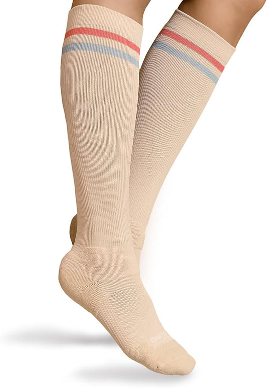 Compression Comfort Socks 1 Pairs Cushioned Athletic Knee Socks 15-20 mmHg with Arch Support