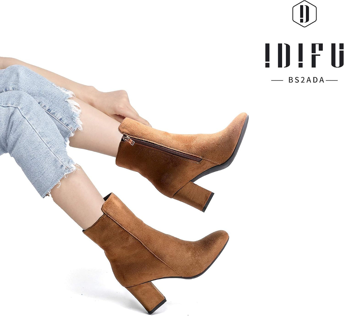 New But Not In Original Box.IDIFU Women's Ada Fashion Square Toe Ankle Boots Low Block Heel Short Boots Side Zipper Booties Shoes- Half Size Larger