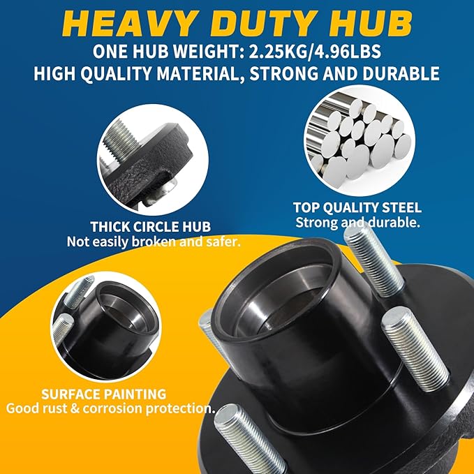 Set 4 on 4'' Trailer Hub Kit for 2000 lbs 1" or 1-1/16" Trailer Straight Axle, 4x4'' Trailer Idler Hub Kit 4 Bolt, Fits 1" and 1-1/16" Spindle, Trailer Hub Kit with Extra Cap & Rubber Plug