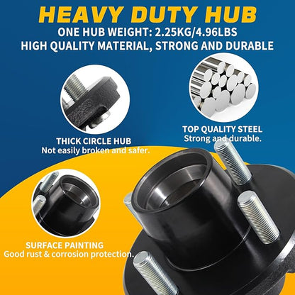 Set 4 on 4'' Trailer Hub Kit for 2000 lbs 1" or 1-1/16" Trailer Straight Axle, 4x4'' Trailer Idler Hub Kit 4 Bolt, Fits 1" and 1-1/16" Spindle, Trailer Hub Kit with Extra Cap & Rubber Plug