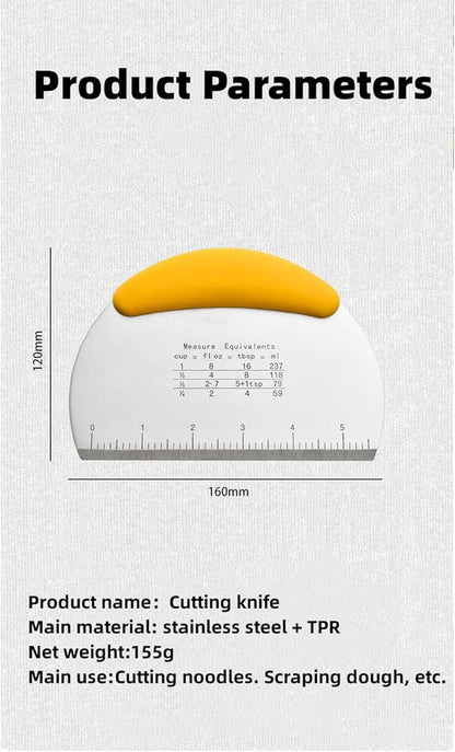 VAZZIC Stainless Steel Scraper with Graduated Dough Cutter, semi Circular Flour Cutting and Baking Tool, Thickened Dough Cutter