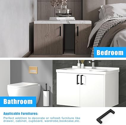 KNOBWELL 6 Pack 4 inch Black Kitchen Cabinet, Stainless Steel Cupboard Door Handles Pulls for Vanity Chest Nightstand Drawer Dresser - Hole Distance 4", Overall Length 4-12"