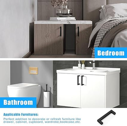 KNOBWELL 6 Pack 4 inch Black Kitchen Cabinet, Stainless Steel Cupboard Door Handles Pulls for Vanity Chest Nightstand Drawer Dresser - Hole Distance 4", Overall Length 4-12"