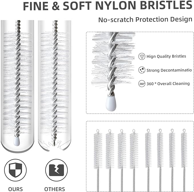 Hiware Straw Cleaner Brush Set, 8-Piece Long Cleaning Brush for Straws on Tumbler, Water Bottle, Sippy Cup, and Pipes, Tubes or HummingbirdACFeeders